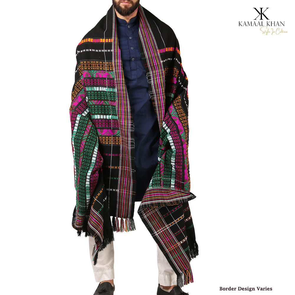 Multani Majesty: King-Sized Colorful Tharri Wadera Shawl for Men by Kamaal Khan