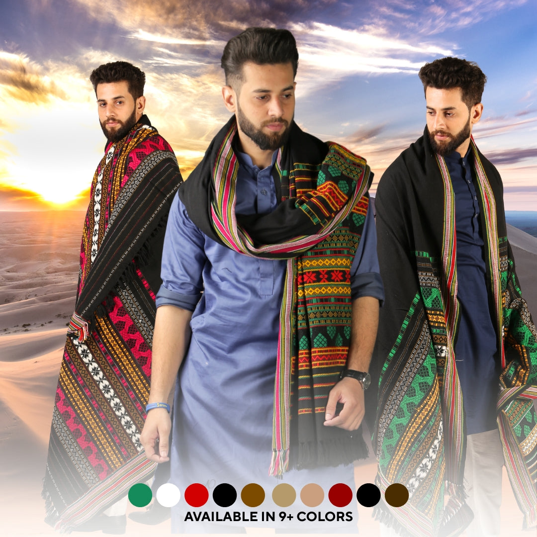 Elegance in Every Thread: Multi Color Mehrabi Tharri Wadera Shawl for Men