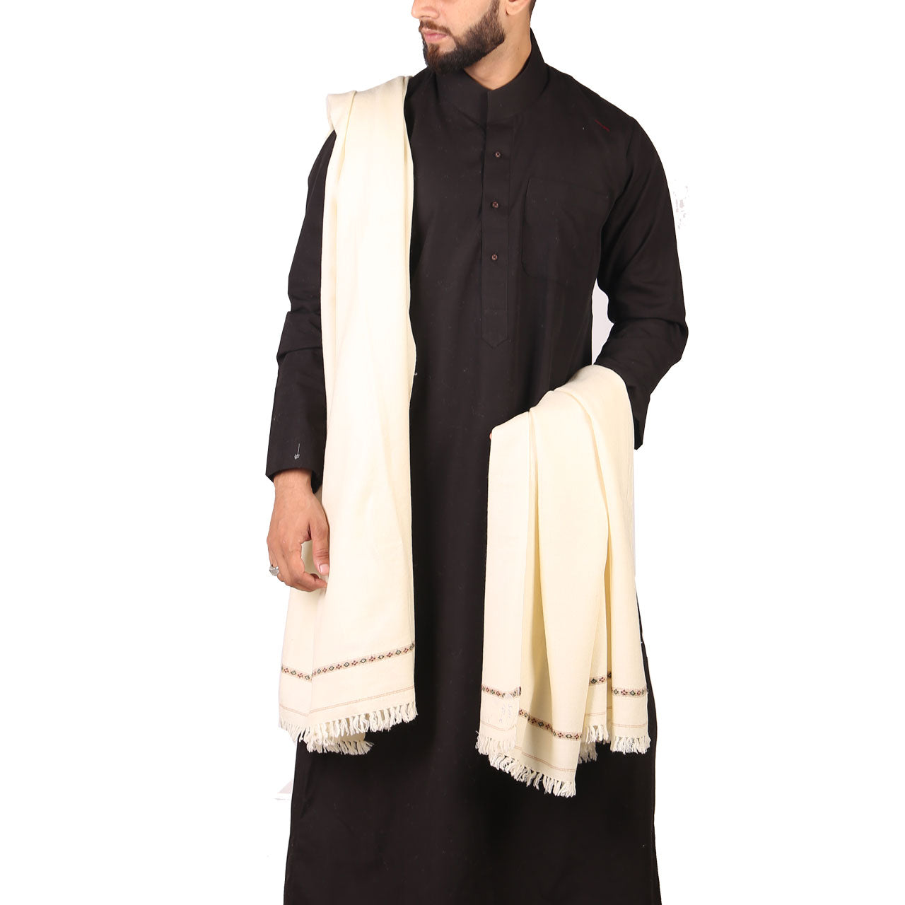 Pure Woolen Kashmiri Dhussa Shawl for Men - Multicolor Stripe Elegance