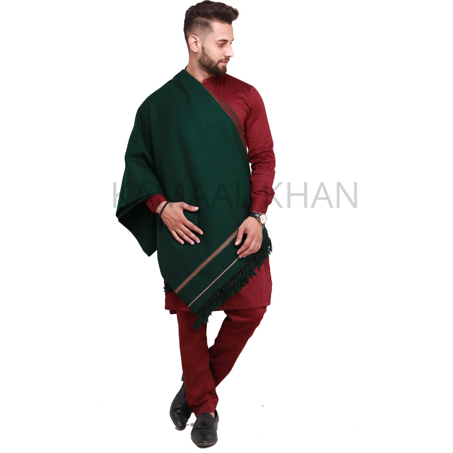 Pure Acrylic Woolen Solid Color Peshawari Dhussa Shawl For Men | Kamaal Khan Shawls