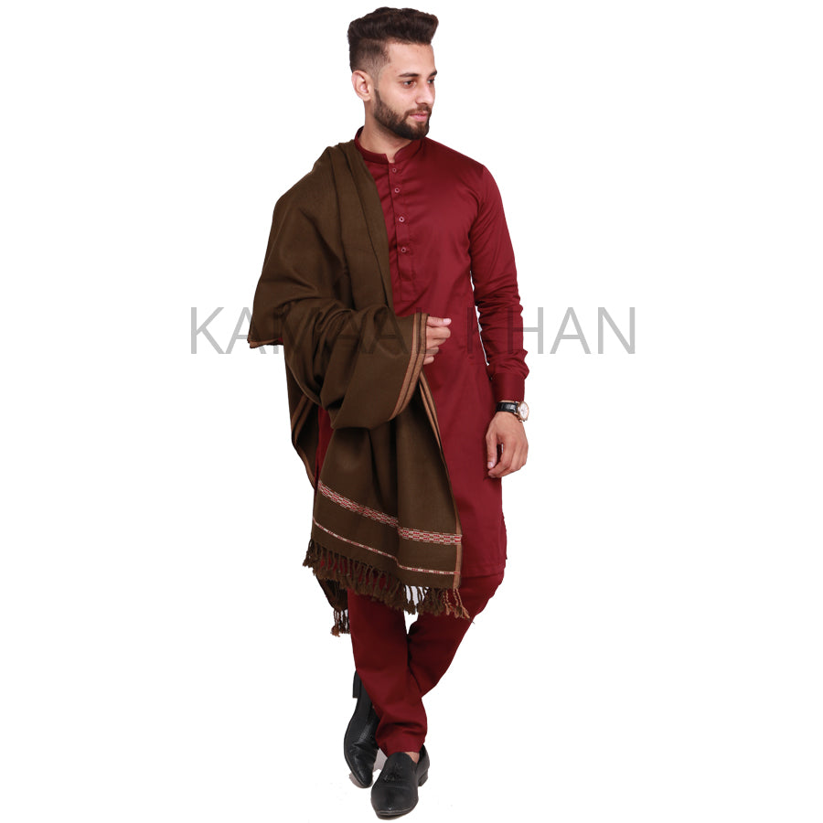 Pure Acrylic Woolen Solid Color Peshawari Dhussa Shawl For Men | Kamaal Khan Shawls