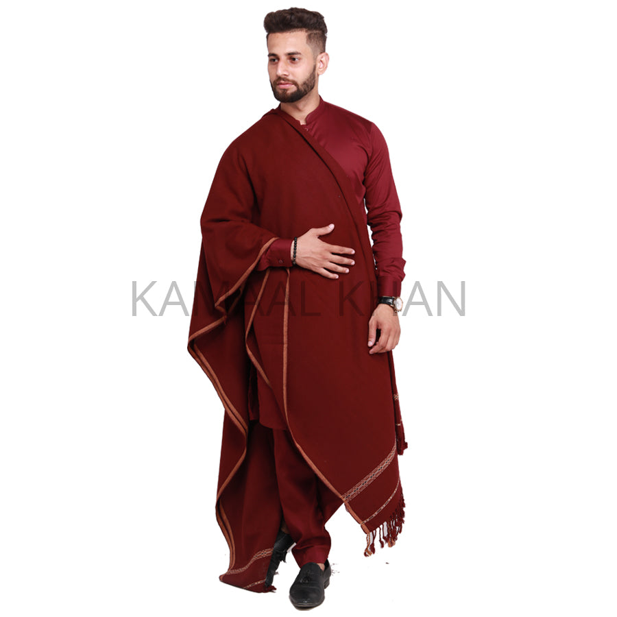 Pure Acrylic Woolen Solid Color Peshawari Dhussa Shawl For Men | Kamaal Khan Shawls