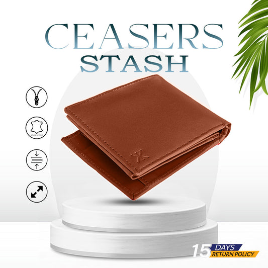 Genuine Leather Men's Zipper Coin Purse Wallet For Men Tri-fold Wallet Clasp [Ceasers Stash]