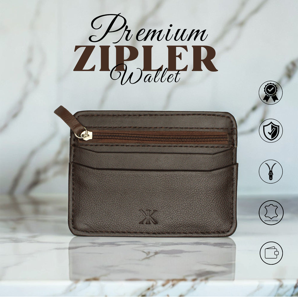 اصلی لیدر مردوں کے زپ کارڈ ہولڈر والیٹ | Slim Minimalist Wallet محفوظ زپر کے ساتھ