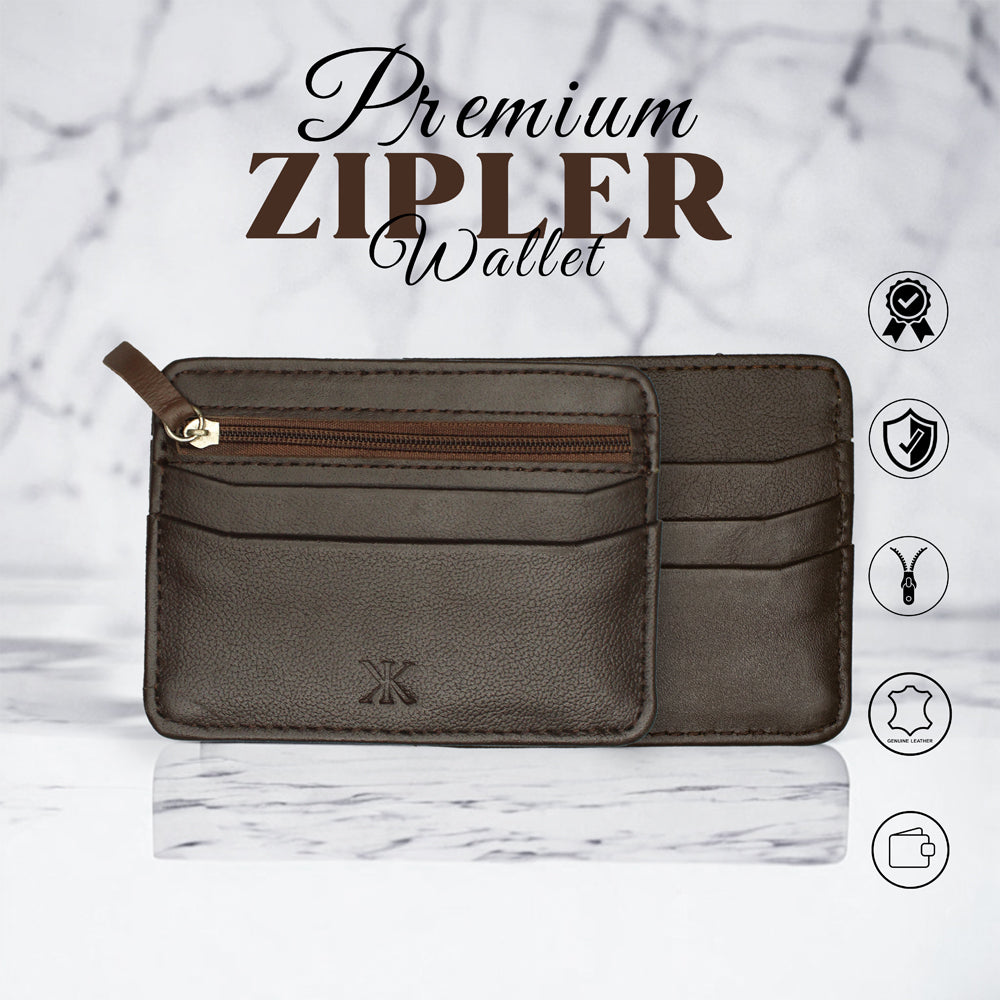 اصلی لیدر مردوں کے زپ کارڈ ہولڈر والیٹ | Slim Minimalist Wallet محفوظ زپر کے ساتھ