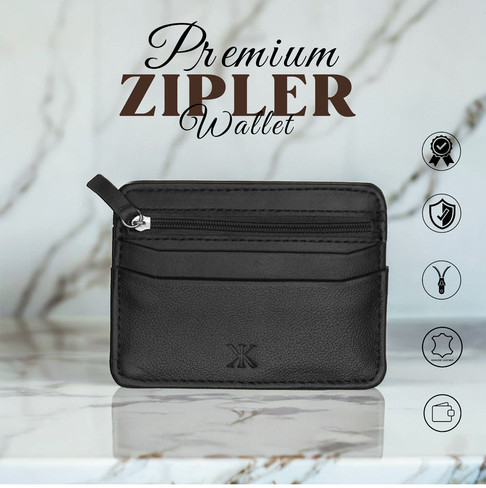 اصلی لیدر مردوں کے زپ کارڈ ہولڈر والیٹ | Slim Minimalist Wallet محفوظ زپر کے ساتھ