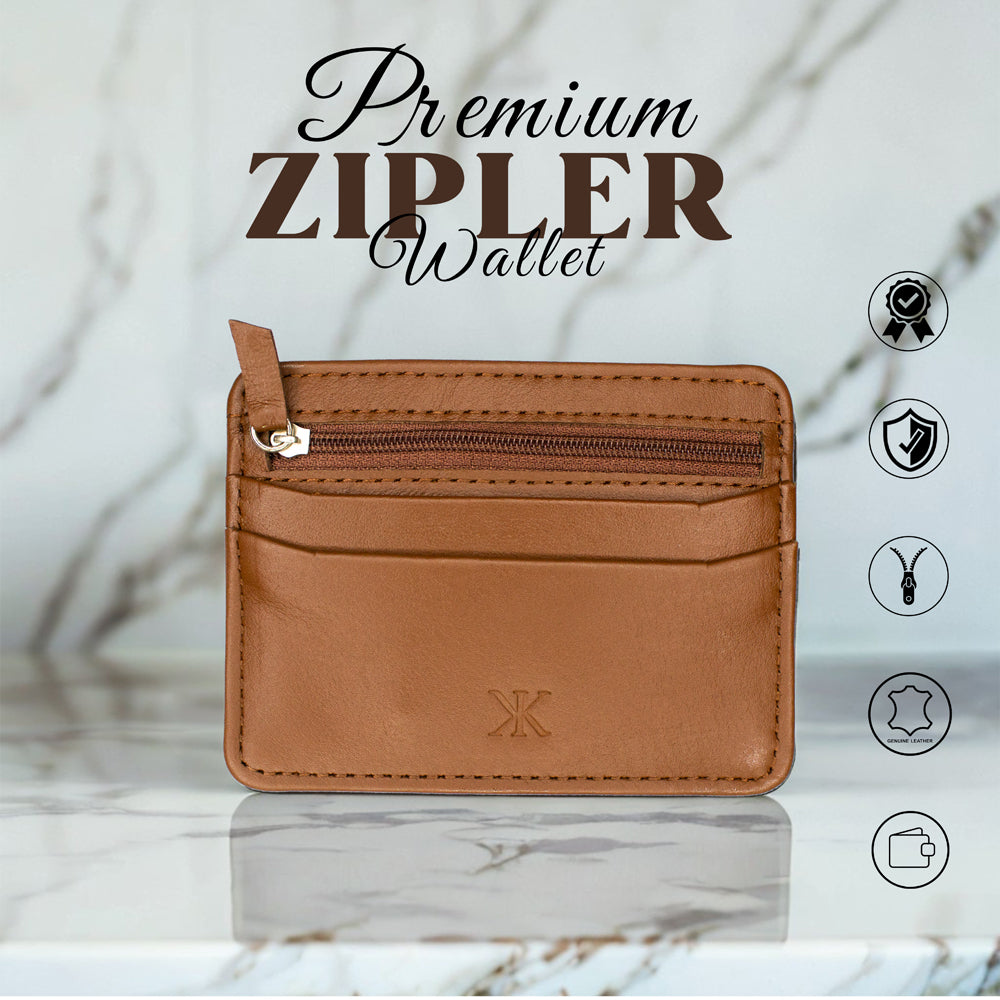اصلی لیدر مردوں کے زپ کارڈ ہولڈر والیٹ | Slim Minimalist Wallet محفوظ زپر کے ساتھ